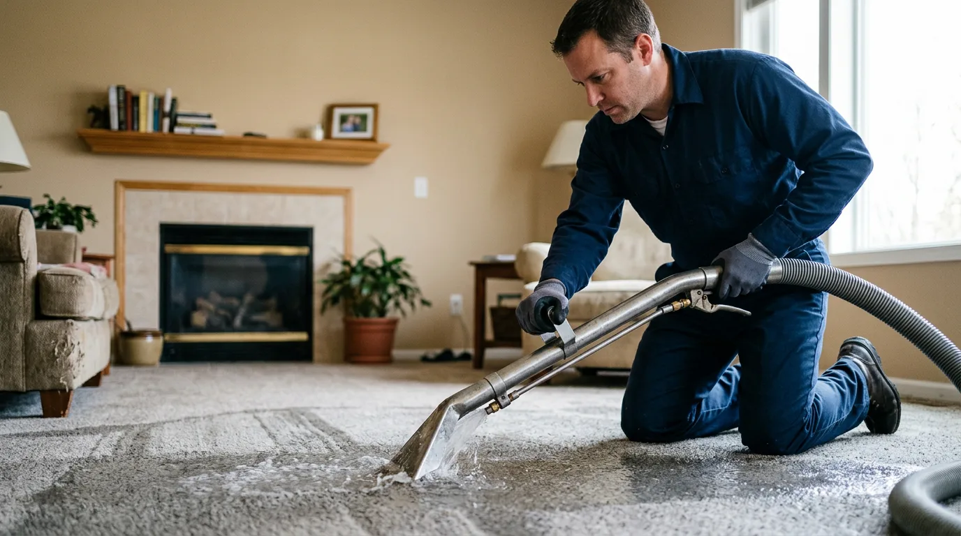 Water damage restoration technician working near Forest City, MO